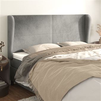 Cabeceira de Cama com Abas vidaXL | Veludo | 163x23x118/128 cm | cinzento-claro - 1