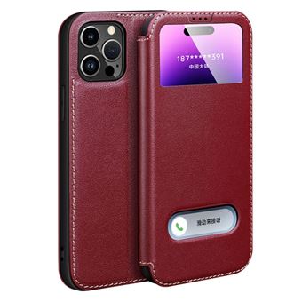 Capa de couro genuíno à prova de choque, à prova de queda com apoio Magunivers para iPhone 14 Pro Max - vinho tinto - 1