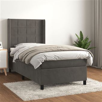 Cama com molas e colchão vidaXL | 90x200 cm | veludo cinza-escuro - 1