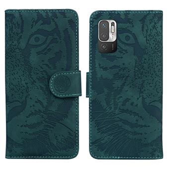 Capa PU + TPU padrão de tigre com fundo Verde para Xiaomi Redmi Note 10 5G/Poco M3 Pro 4G/Poco M3 Pro 5G - 1