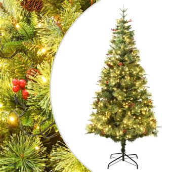 Árvore de Natal com pinhas pré-iluminada vidaXL | 225 cm | PVC e PE verde - 1