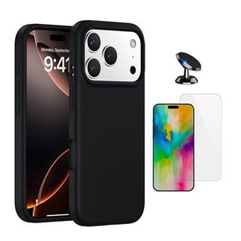 Kit Vidro Temperado Cleargorilasglass + Capa Proteção Silicone + Suporte de Carro GIFT4ME para Apple iPhone 17 Pro | Preto - 1