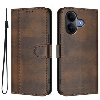 Capa FOXDOCK para VIVO V60 Lite 5G | Estilo Vintage | TPU com Textura de Pele Antiderrapante | Compartimentos para Cartões e Suporte | Castanho - 1