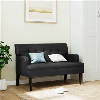 Banco com encosto vidaXL | 112x65,5x75 cm | couro artificial preto - 1