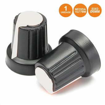 Botão Para Potenciometro Div Preto com Linha Branca 15X17Mm - 1