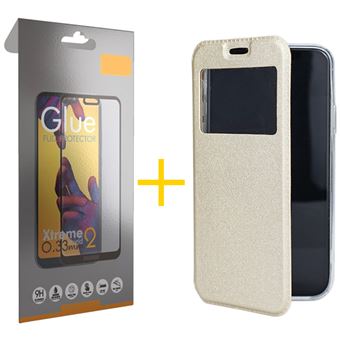 Conjunto 1 x Película de Vidro Full + Capa skyhe para Samsung Galaxy S21 5G Gandy Flip Cover - Dourado - 1