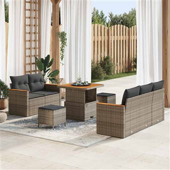 Conjunto de Sofá de Jardim vidaXL | 8 Peças | Cinzento vime PE - 1