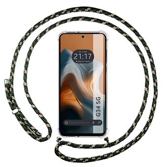 Capa de Silicone TUMUNDOSMARTPHONE para Motorola Moto G34 5G | Transparente com Cordão verde / dourado - 1