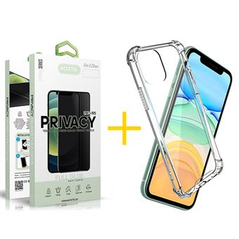 Conjunto Accetel | 1 x Película de Vidro Anti-Spy + Capa para iPhone 11 Gel Reforçado - Transparente Clear - 1