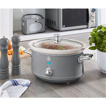 Panela de Cerâmica Antiaderente Swan Retro Slow Cooker SF17021CNEU | sem PFOA e PTFE | 3,5L | 200W - Cinza - 1