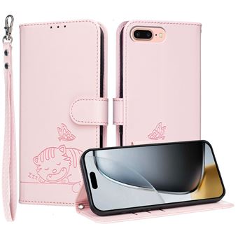 Capa FOXDOCK para iPhone 8 Plus/7 Plus | Flip | Bloqueio RFID | Fecho Magnético | Pele Sintética | Alça de Pulso Amovível | Rosa - 1