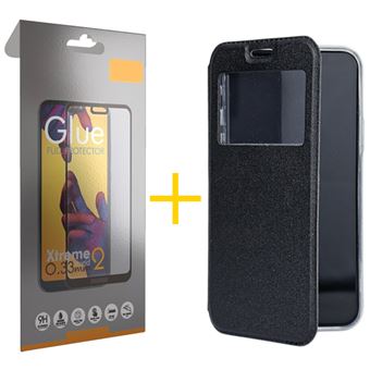 Pack 1 x Película de Vidro Temperado Full + Capa skyhe para Samsung Galaxy A32 4G Gandy Flip Cover Preto - 1