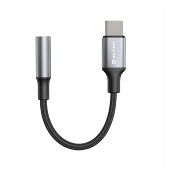 Cabo SWISSTEN Textile Adapter USB-C to mini-jack 12cm | Preto - 1