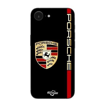 Capa Maniacase para Iphone 16E | Porsche Logotipo Vermelho e Dourado Fundo Preto - 1
