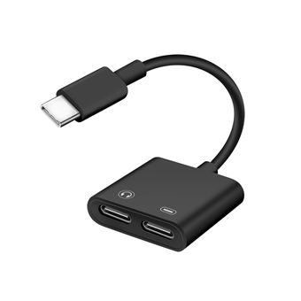 Adaptador Avizar Usb-C Macho Para Dual Usb-C Fêmea De Áudio E Carga Compacto Preto - 1