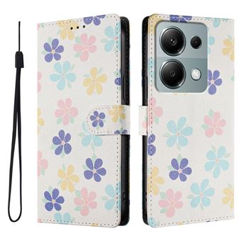 Capa FLOODKING para Xiaomi POCO M6 Pro 4G | Suporte | Porta-Cartões e Alça | Padrões Decorativos | Branco e Roxo - 1