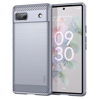 Capa e TPU MOFI anti-riscos, textura de fibra de carbono, superfície escovada, cinza para Google Pixel 6a - 1