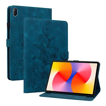 Capa FLOODKING para Huawei Mate Pad SE 11 2024 | Couro PU Premium | Design em Relevo de Lírio | Suporte Dobrável | Porta-Caneta | Azul - 1