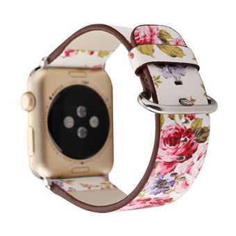 Bracelete de Couro HSMY Padrão Flores para Apple Watch Series 6/ SE/ 5/ 4 | 40 mm - Branco&Rosa - 1
