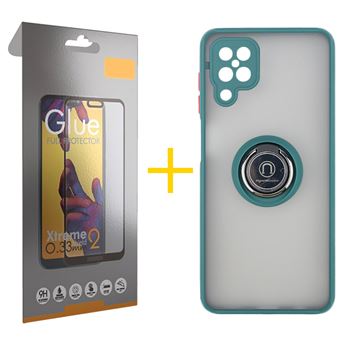 Pack skyhe 1 x Película de Vidro Temperado Full + Capa para Samsung Galaxy A12 4G Gel Bumper Ring - Verde - 1
