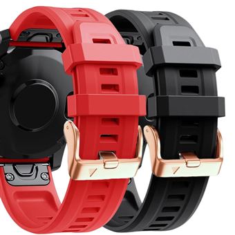 Pack 2 x Braceletes de Silicone com Fecho de Metal Antiimpacto para Garmin Instinct 2S Solar - Vermelho e Preto - 1
