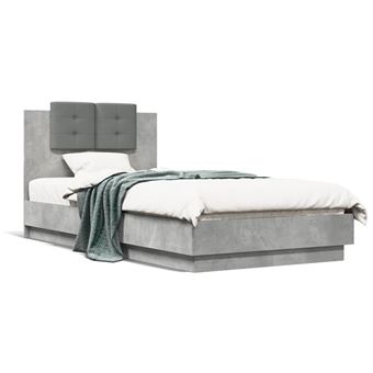 Estrutura de cama com cabeceira/luzes LED vidaXL | 75x190cm | cinza cimento - 1