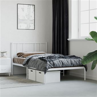 Estrutura de Cama com Cabeceira vidaXL | 100x190 cm | Metal branco - 1