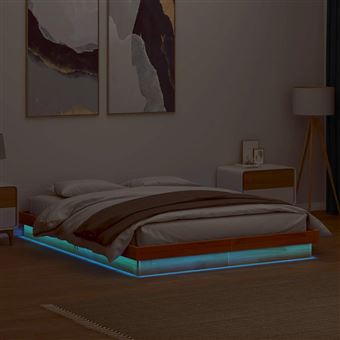 Estrutura de cama com LEDS vidaXL | 150x200 cm | pinho maciço castanho mel - 1