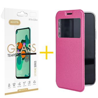 Conjunto Accetel 1 X Película de Vidro + Capa para Samsung J6 Plus 2018 Gandy Flip Cover - Rosa - 1