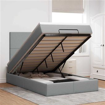 Estrutura de cama otomana com colchão vidaXL | cinza claro tecido - 1