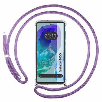 Capa suspensa transparente TUMUNDOSMARTPHONE para Samsung Galaxy M55 5G com cordão roxo - 1