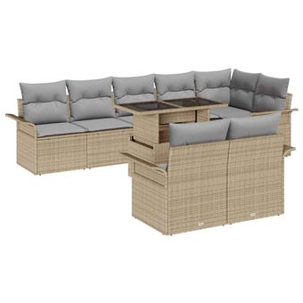 Conjunto de Sofá de Jardim vidaXL | 9 Peças | Bege Rattan Sintético - 1