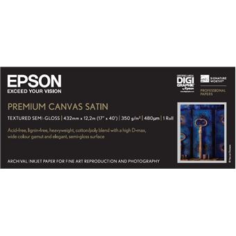 Papel Fotográfico Epson Rolo de Premium Canvas Satin, 17 pol. x 12.2m, 350g/m² | Branco - 1