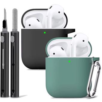 Kit de Limpeza e 2 Capas em Silicone Antiimpacto para Apple AirPods Pro 1ª Ger | Preto e Verde - 1