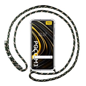 Capa Tumundosmartphone Suspensa Transparente para Xiaomi POCO M3 / Redmi 9T com Cabo Verde / Dourado - 1