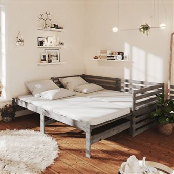 Estrutura sofá-cama de puxar vidaXL | 2 x (90x200) cm | pinho maciço | cinzento - 1