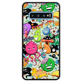 Capa Silicone Hapdey Para Samsung Galaxy S10 Design Abstrato Textura Graffiti com Personagens Animados Flexível Em TPU - Preto