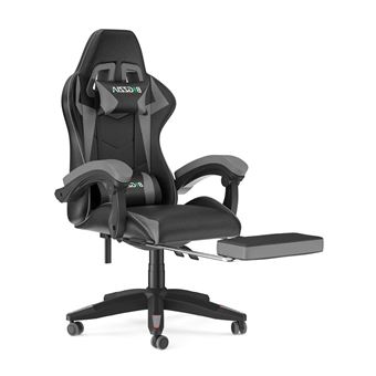 Cadeira Gaming Bigzzia | com Apoio Ergonómico para os pés | Giratória a 90° | Ajustável em Altura | Cinzenta - 1