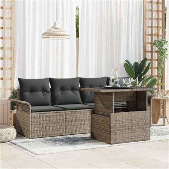 Conjunto de Sofá de Jardim com Almofada vidaXL | 5 Peças | Cinzento - 1