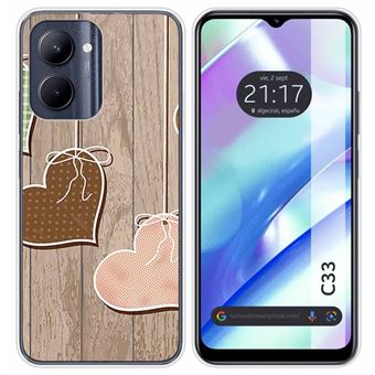 Capa Tumundosmartphone de silicone para Realme C33 desenhos de madeira de corações de design - 1