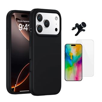 Kit Vidro Temperado Cleargorilasglass + Capa Proteção Silicone + Suporte Reforçado de Carro GIFT4ME para Apple iPhone 17 Pro Max | Preto - 1