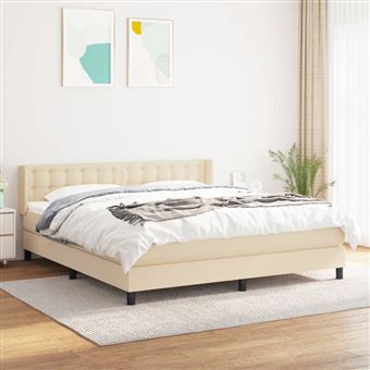 Cama com Molas e Colchão vidaXL | 160x200 cm | tecido cor creme - 1