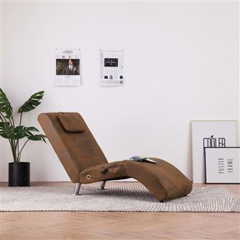 Chaise Longue Massagem com Almofada vidaXL Camurça Artificial Castanho - 1