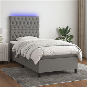 Cama box spring com colchão e LED vidaXL | 80x200 cm | tecido cinza-escuro - 1