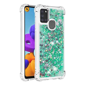 Capa Protetora GANGXUN para Samsung Galaxy A21S | TPU Transparente | Brilhante com Glitter e Areia Movediça | Verde - 1