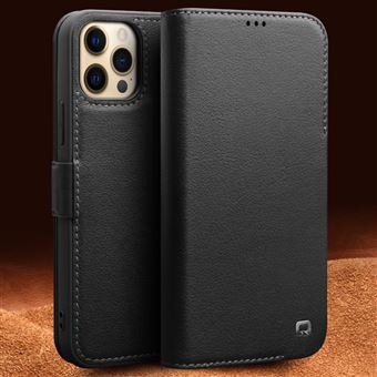 Capa de Couro Genuíno magunivers Qialino Fecho Magnético com Apoio Preto para Iphone 12 6.1'' - 1