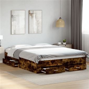 Estrutura de cama com gavetas vidaXL | derivados madeira carvalho fumado - 1