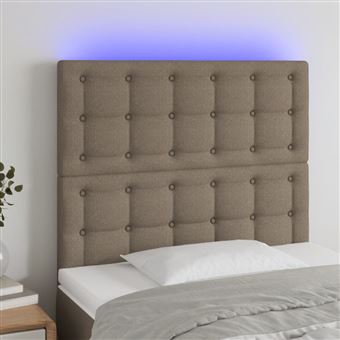 Cabeceira de cama vidaXL com LED tecido 90x5x118/128 cm cinza-acastanhado - 1