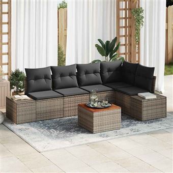 Conjunto de Sofá de Jardim vidaXL | 6 Peças | Cinzento vime PE - 1
