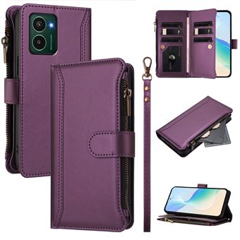 Capa FOXDOCK para Nokia HMD Pulse | Pele Premium | 9 Compartimentos para Cartões | Alça de Pulso Amovível - Roxo - 1
